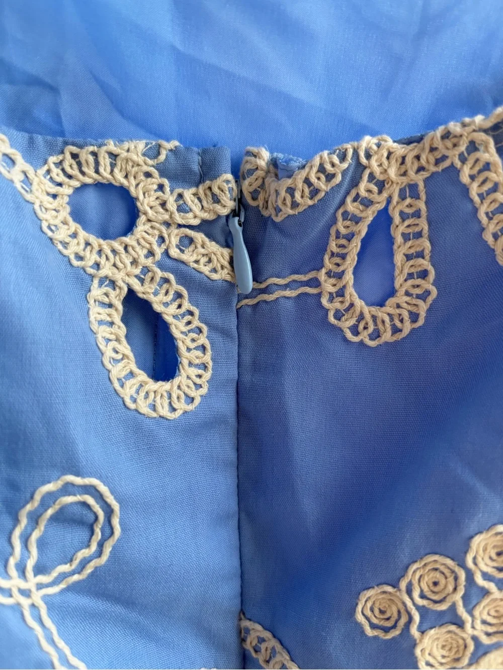 🆕🦋Sam Edelman Light Blue Rope Embroidery Mini Dress Size 10 Summer Floral Resort - Picture 11 of 17